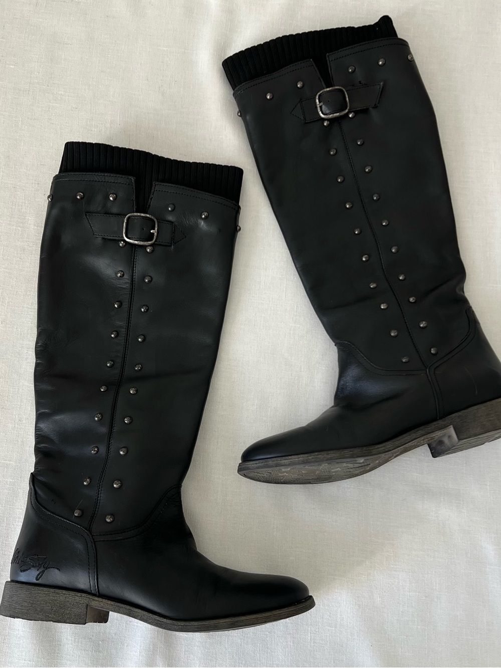 Miss Sixty Western / Y2K Black Studded Leather Knee-High Boots